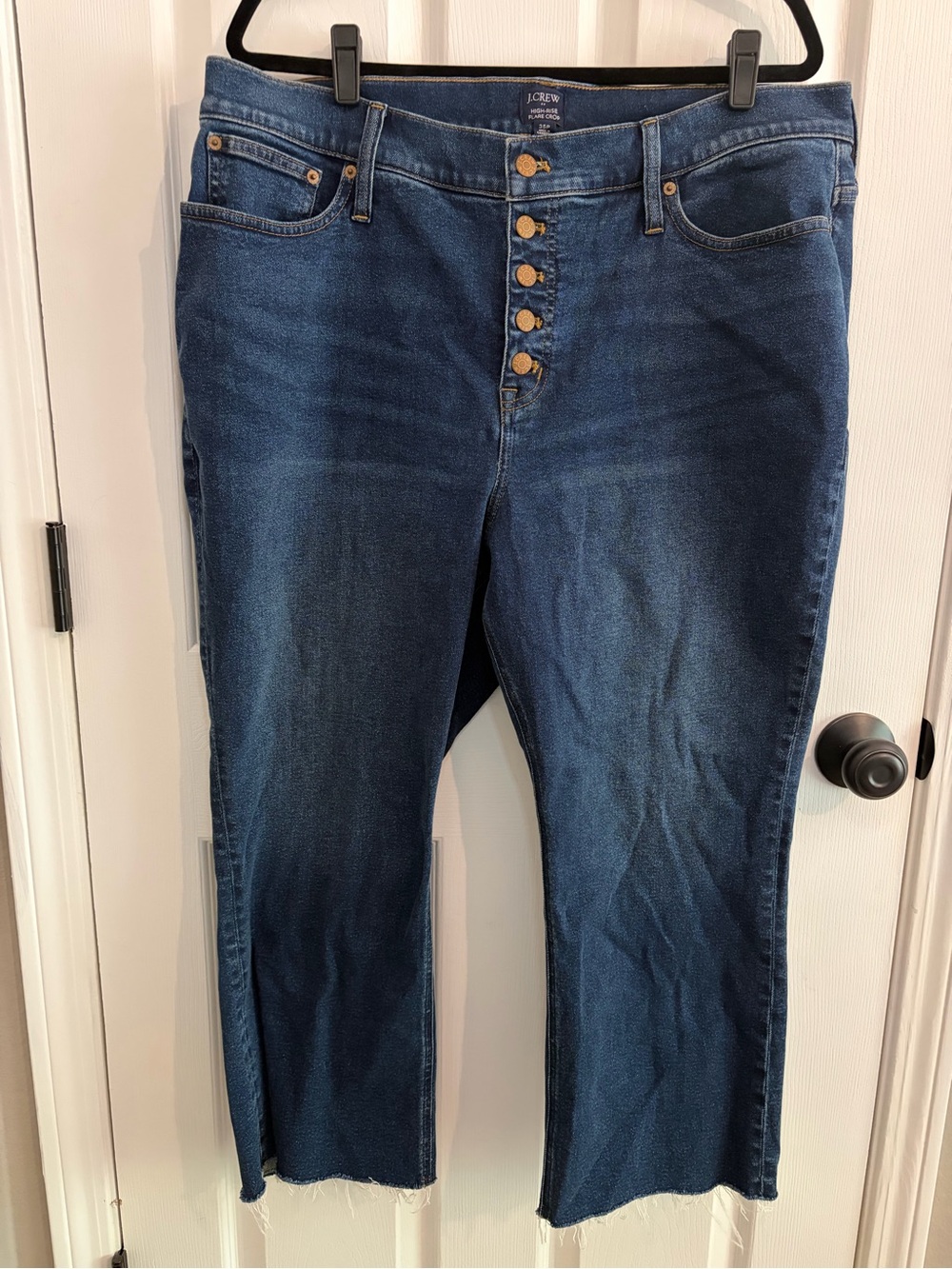 J. Crew Dark Blue High-Rise Cropped Button-Fly Jeans